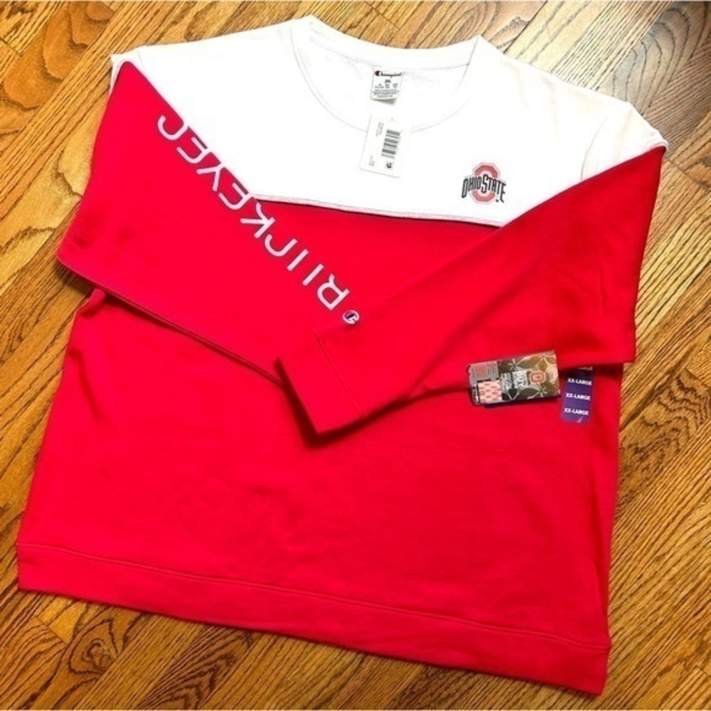 New Champion Women’s Ohio State Buckeyes Red & White Pullover Sweatshirt Sz XXL